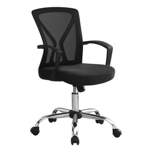 Monarch Specialties chaise de bureau, Hauteur réglable, Swivel, Ergonomie, Accoudoirs, Bureau d'ordinateur, Travail, Métal, Tissu, Noir, Chrome, Contemporain, Moderne