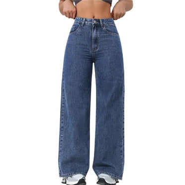 Pisexur Jeans pour Femmes Jeans à Jambe Droite pour Femmes Jeans Taille Haute Pantalon Ample Effiloché Ourlet Brut Ample Extensible Jeans Court à Jambe Grand Bleu Foncé,m