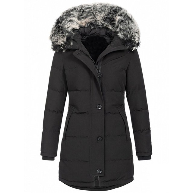 Innerwin Thickened Jacket Long Sleeve Ladies Coat Outdoor Solid Color Slim Fit Outwear Black M