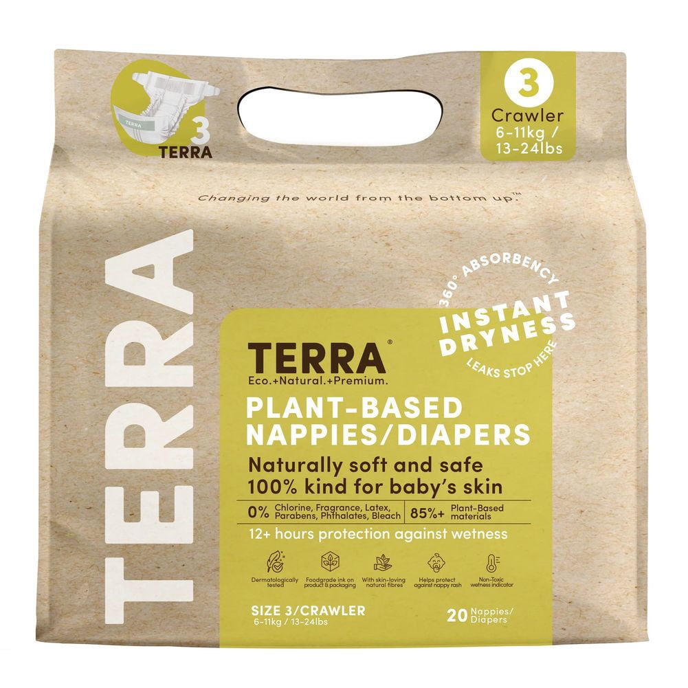 Terra Natural Plant-Based Eco-Friendly Diapers - 20 ct (Size 3, Crawler)