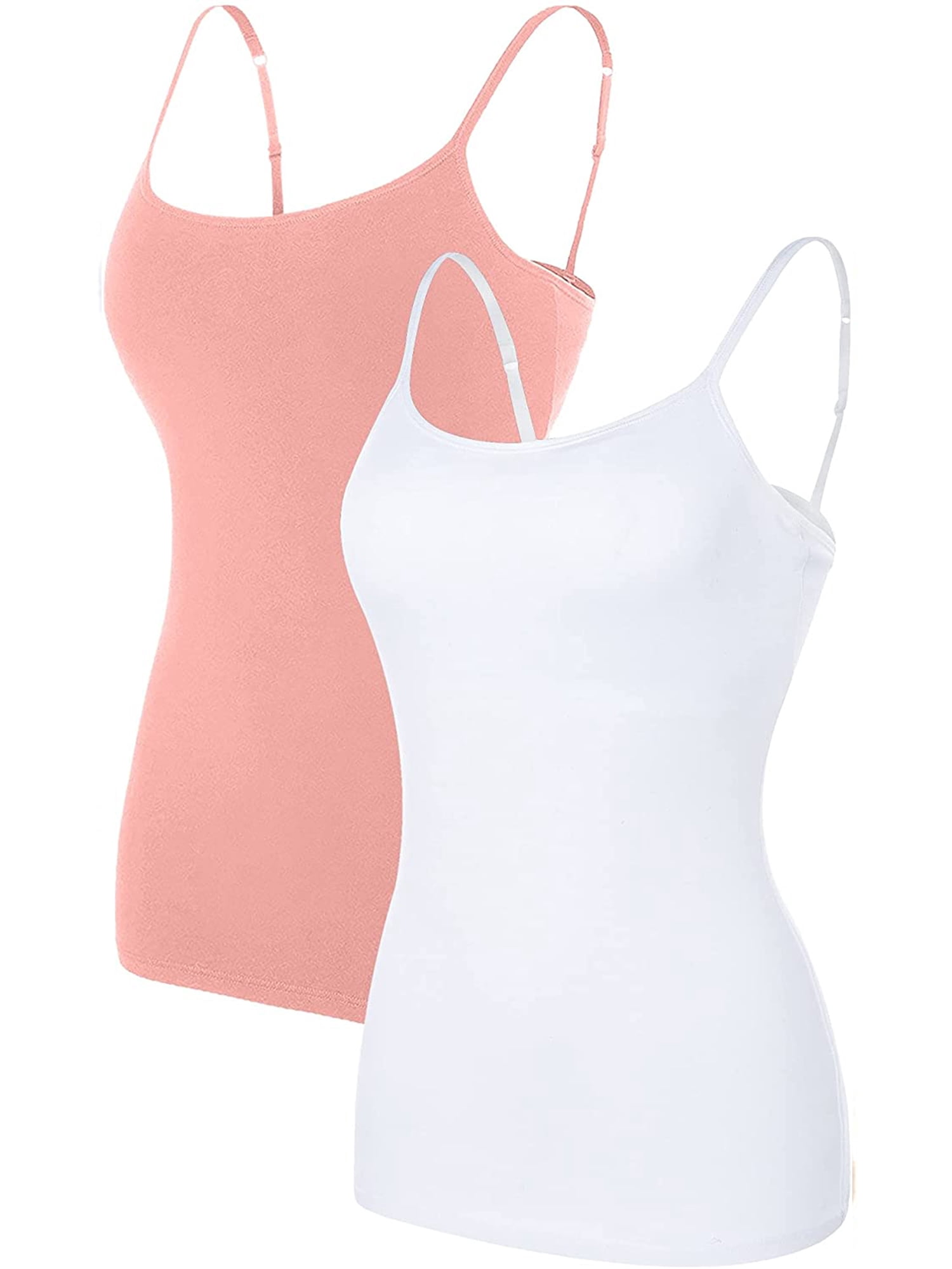 Charmo Women's Basic Cami Adjustable Spaghetti Strap Built in Bra Tank Top 2 Pack