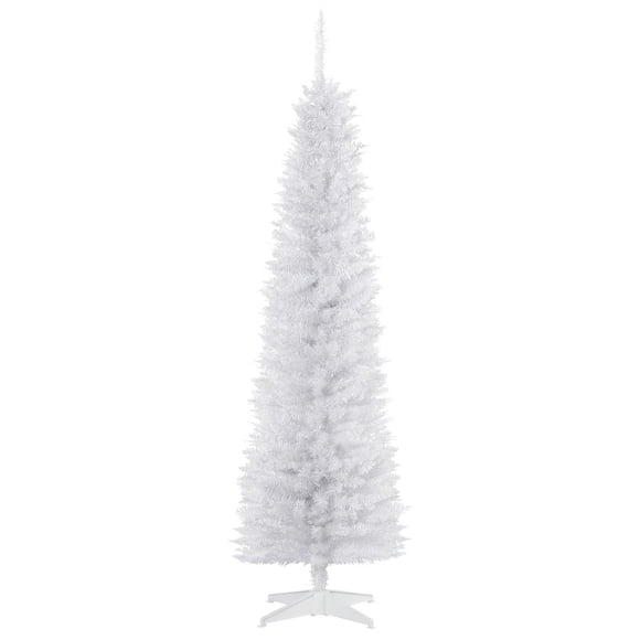 HOMCOM 6' Pencil Christmas Tree, Slim Artificial Xmas Tree with Realistic Branches, Sturdy Metal Stand, Black