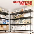 thumbnail image 3 of Commercial Heavy Duty Metal Wire Shelving Unit with Wheels – 4 Adjustable Tiers – 2640 lbs Capacity – Food Service Storage Rack for Industrial, Garage, Kitchen Use – 73.8"H x 59"W x 23.9"D, 3 of 6