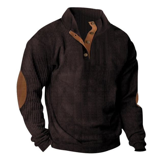 Birdeem Mode Homme Décontracté Sport Col Montant Bouton Patchwork Chandail à Manches Longues Blouse