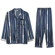 Ketyyh-chn99 Mens Pajama Set Sleepwear Pjs Men's Pajamas Spring Autumn Ice Silk Long Sleeve Thin Simple Home Wear Set Size for M,Blue