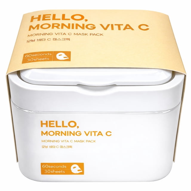 Grace Day Masque facial à la Vitamine C 60 Secondes, Paquet avec 30 Feuilles dans un Contenant Rectangulaire Blanc avec Couvercle à Rabat et Manchon en Papier beige. l'Emballage Met l'Accent sur les Effets Éclaircissants et une Utilisation Rapide en 60 Secondes, Idéal pour les Soins Quotidiens du Visage et de la Peau.