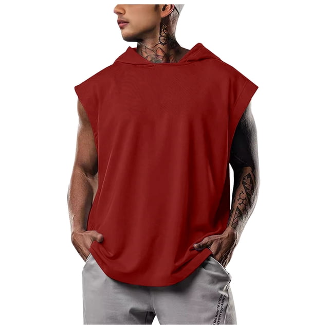 Timegard Tank Tops Men Sleeveless Hoodies Pullover Solid Color Casual Loose Workout Tee Shirts Summer