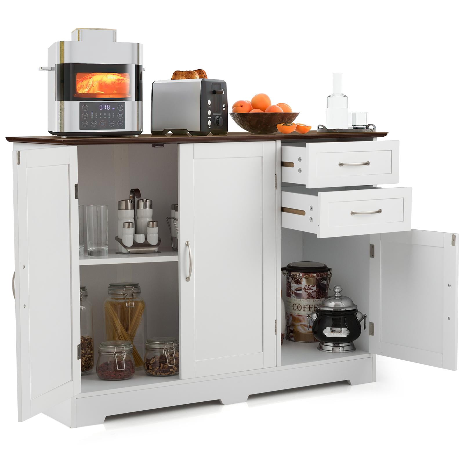 Giantex Buffet Bahut, Armoire de Garde-Manger au Sol avec Tablette Ajustable, Armoire de Rangement de Bar Polyvalente, Blanc