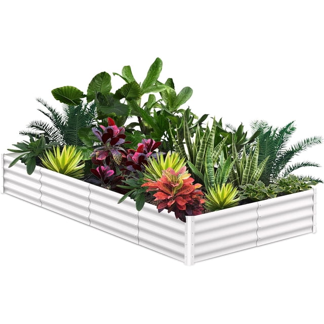 Ourlova 8x4x2FT Raised Garden Bed, Galvanized Outdoor Planter, Rectangular Metal Box for Gardening