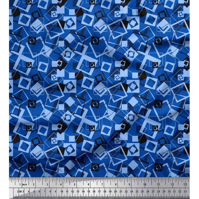 Soimoi Polyester Crepe Fabric Square Geometric Print Sewing Fabric Yard 42 Inch Wide