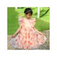 thumbnail image 2 of Girls Dress Floral Ruffle Tulle Skirt Flutter Flare Sleeve 10 Years, 2 of 7