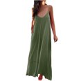 thumbnail image 4 of AherBiu Robes d'Été pour Femmes Sans Manches à Col en V Plongeant, Robes Maxi Fluides, Plage Bohème, Vacances, Longue Robe, 4 of 7