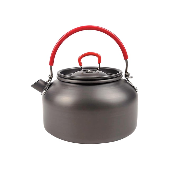 Almencla Camping Hot Water Kettle Coffee Pot Open Campfire Lightweight 0.8 Liter Lockable Red Handle