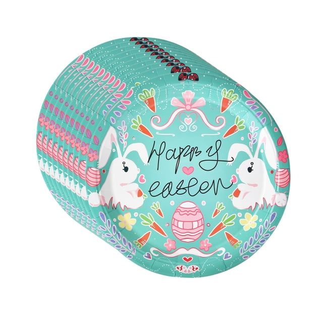 SLYNSHome 10Pcs Easter Paper Plates 9 inch Easter Dinner Plates Bunny Eggs Rabbit Spring Party Supplies Decoration