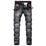 EGNMCR Men's Lightweight Pants, Cargo Pants Men, Linen Pants Men, Mens Casual Loose Fit Elastic Waist Pants Men's New Fashion Have Pockets Button Zipper Personality Denim Trend Jeans Men's jeans