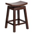 thumbnail image 1 of 26'' High Saddle Seat Cappuccino Wood Counter Height Stool with Auto Swivel Seat Return, 1 of 4