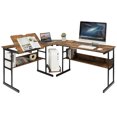 thumbnail image 1 of Gymax Bureau d'Ordinateur en Forme de L Table de Dessin Poste de Travail avec Plateau Inclinable Brun Rustique, 1 of 10