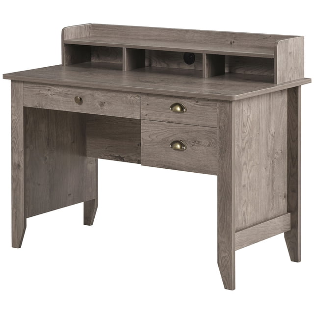 HOMCOM Computer Desk with Storage Hutch, Drawers, Shelf, Home Office Writing Table Study Workstation with Cable Management, Grey