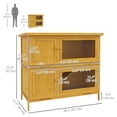 thumbnail image 3 of PawHut Wood Rabbit Hutch with 2 Large Main House, Ramp, Trays, Yellow, 3 of 10