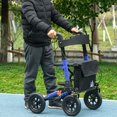 thumbnail image 2 of HOMCOM Folding Adjustable Rollator Walker w/ Seat 10" Rubber Wheels, Blue, 2 of 10