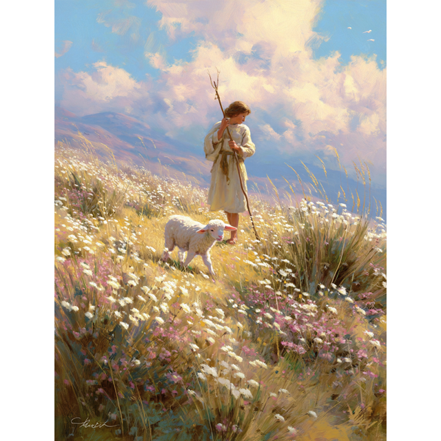 Toile Murale Pastorale d'Agneau Berger 15,75 X 11,81 Pouces