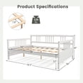 thumbnail image 3 of Costway Full Size Daybed Frame Solid Wood Sofa Bed for Living Room Bedroom White, 3 of 10