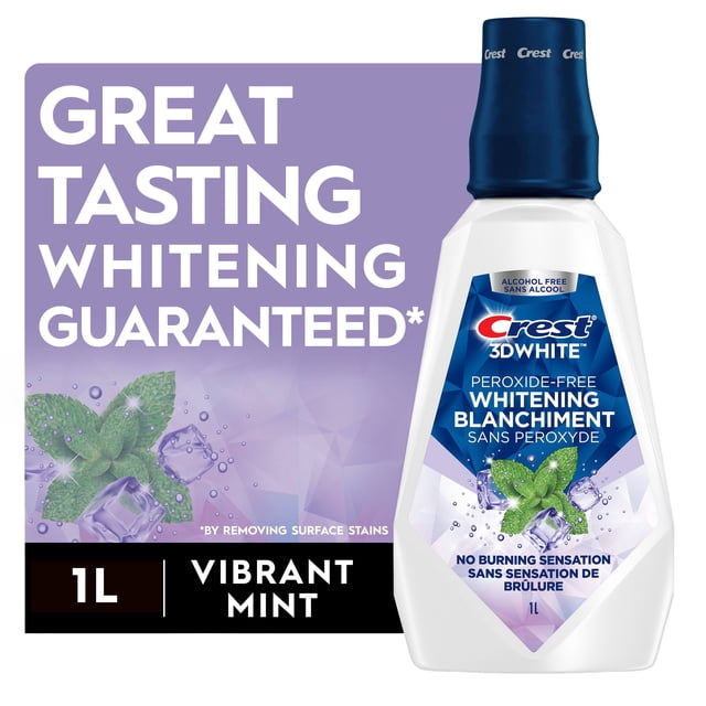 Crest 3D White Peroxide-Free Mouthwash/Mouth Rinse, Great Tasting Whitening Guaranteed, Alcohol-Free, Clean Mint Flavor