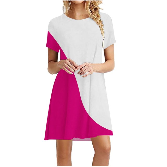 Birdeem Robe Décontractée pour Femmes à Blocs de Couleur Imprimée à Manches Courtes et à Col Rond