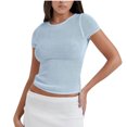 thumbnail image 1 of Plebaso Crop Tops en Maille pour Femmes Manches Courtes Chemises Ajourées Tricotées Col Rond Chandail T-Shirts, 1 of 7