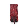 thumbnail image 2 of Unique Bargains Bottines à Talons Aiguilles en Dentelle Pailletée Scintillante pour Femme, Rouge (Taille 8), 2 of 6