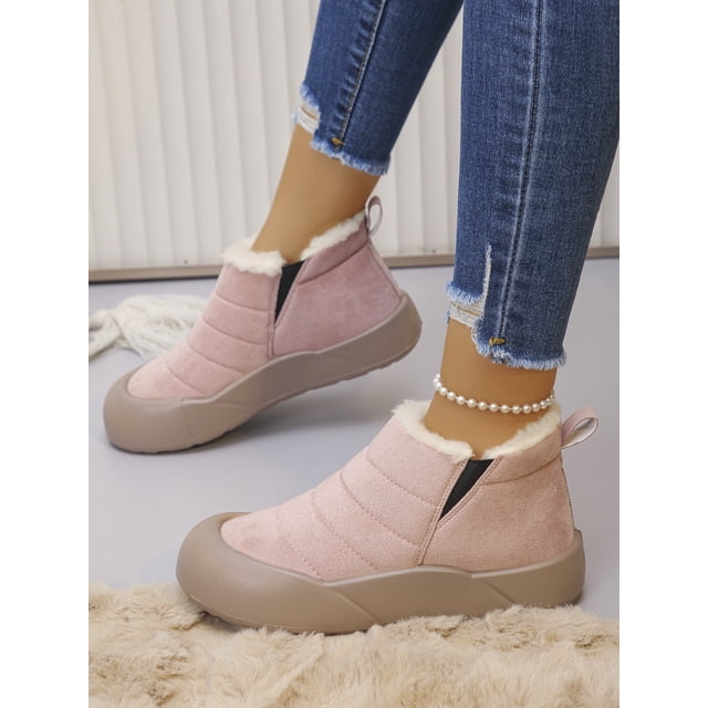 XIMIN Bottes d'Hiver pour Femmes Bottines de Neige Bottines Chaudes Doublées en Peluche à Enfiler Marche Randonnée Chaussures en Coton Espadrilles à Plateforme Extérieur Antidérapantes Botte Courte en Molleton