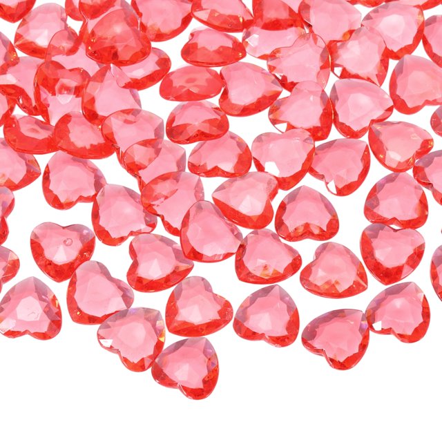 Uxcell 50Pcs Acrylic Heart Rhinestone 12mm Crystal Gems Rhinestone Plastic Gems Jewelry Stickers Red