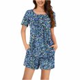 thumbnail image 1 of Offre à Durée Limitée Iumwxz Ensembles Confortables à Boutons Plissés avec Poches Vêtements pour Femmes Imprimé Floral Col Rond Manches Courtes Shorts à Taille Élastique Ensembles 2 Pcs pour Dames Usage Quotidien Décontracté, 1 of 5