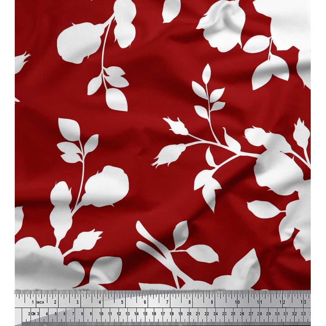 Soimoi Poly Georgette Fabric Leaves & Floral Artistic Decor Fabric Printed Yard 52 Inch Wide