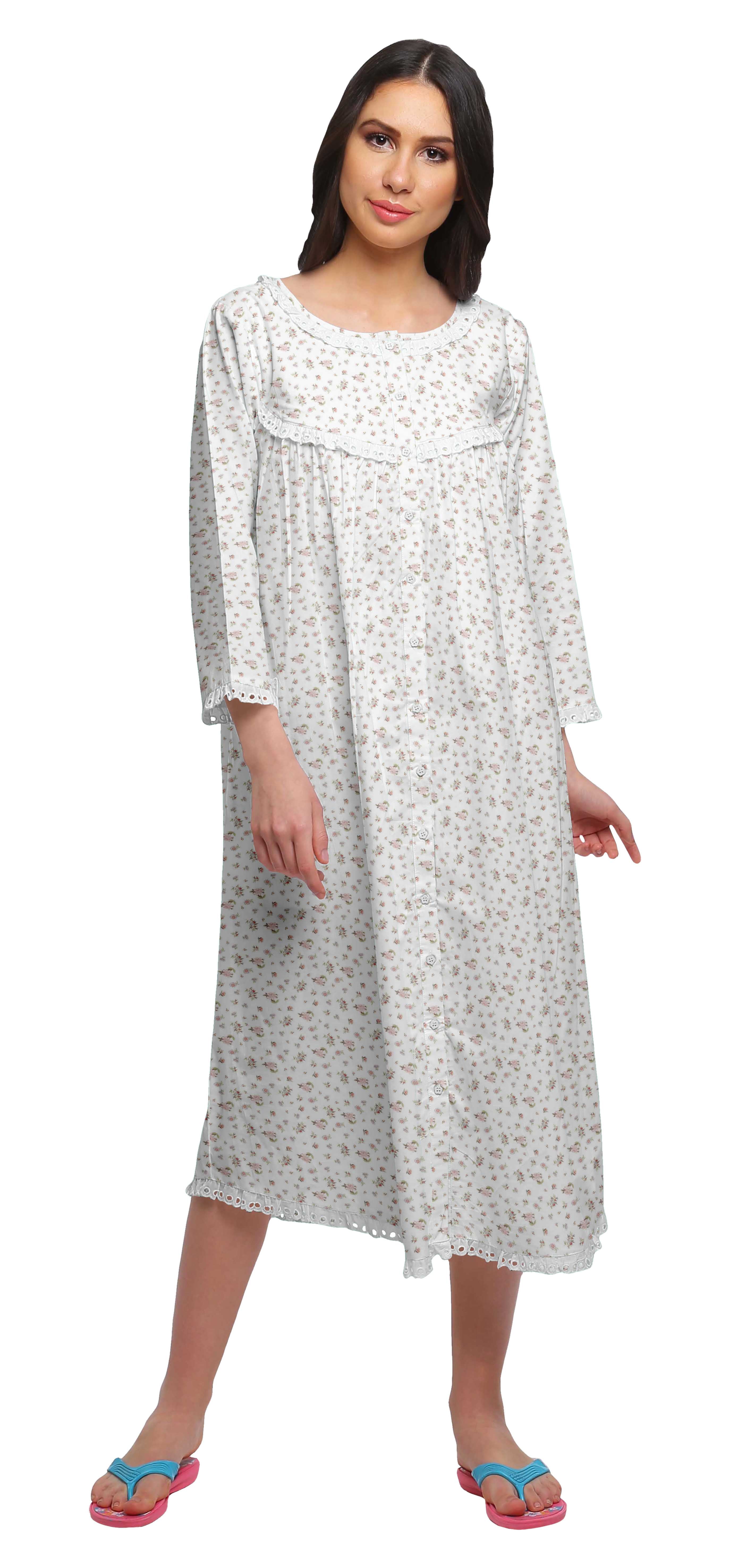 Moomaya Chemise de Nuit Boutonnée en Coton Imprimé pour Femmes, Robe de Nuit d'Allaitement