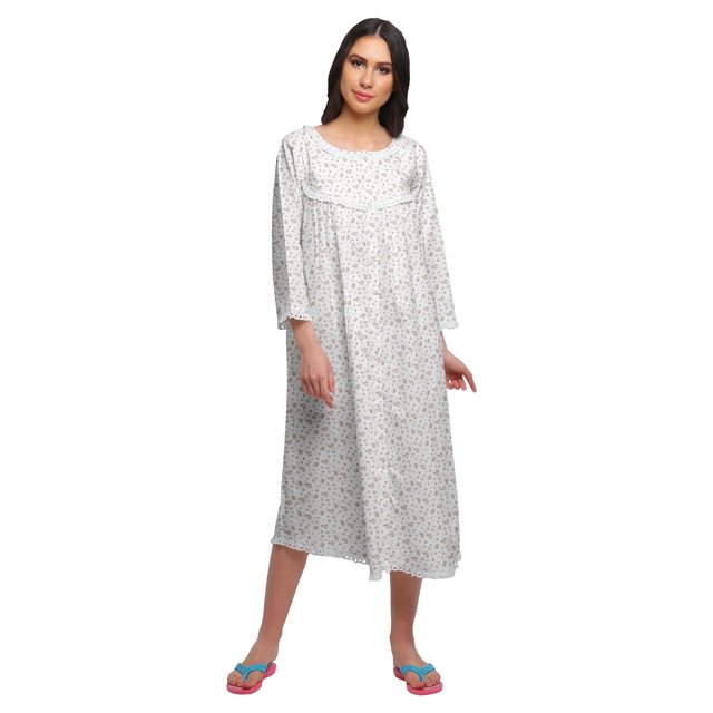 Moomaya Chemise de Nuit Boutonnée en Coton Imprimé pour Femmes, Robe de Nuit d'Allaitement