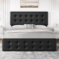 thumbnail image 3 of Full Size Bed Frame with 4 Storage Drawers and Headboard, Faux Leather Upholstered Platform Bed Frame with Wooden Slats Support, Button Tufted Design, No Box Spring Needed, Black, 3 of 9