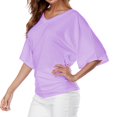 thumbnail image 3 of Yuyuzo Plus Size Tops for Women Short Ruffle Sleeve Ruched Tunic Top Summer V Neck Plain Tee Shirts, 3 of 5