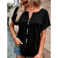 thumbnail image 2 of Birdeem Chemise à Col en V Boutonnée Unie d'Été pour Femme à Manches Courtes avec Revers, 2 of 8