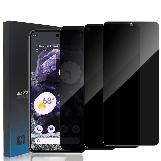 Zonyee 3 Pack Privacy Screen Protector compatible with Google Pixel 8, featuring anti-spy tempered glass film with edge-to-edge full coverage. Designed for 6.2-inch screens, it offers privacy protection visible only to the person directly in front of the screen. Scratch-resistant and bubble-free installation ensures durability and ease of use. Ideal for protecting your Google Pixel 8 screen in public spaces. Includes three screen protectors and cleaning kits.