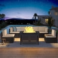 thumbnail image 2 of YODOLLA 7-Piece Patio Furniture Set with 43" Fire Pit Table, Rattan Wicker Outdoor Sectional Sofa Couch with Table Patio Conversation Set for Lawn& Backyard In Brown & Beige, 2 of 9