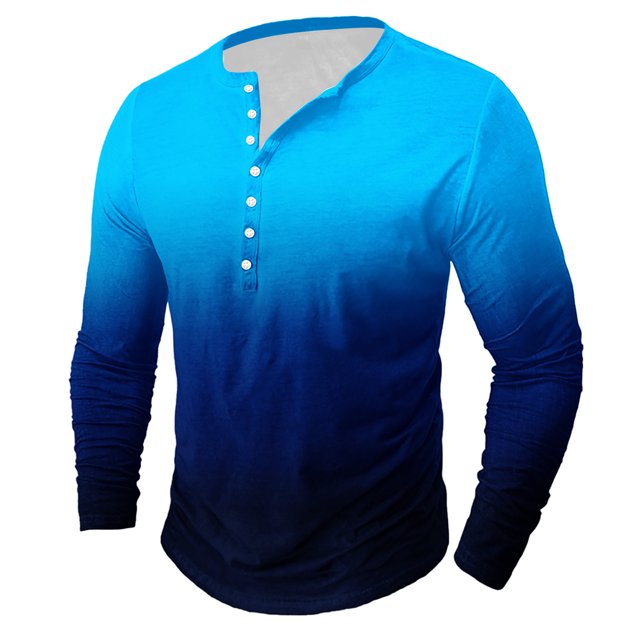 Men's Printing Button Casual Long Sleeve Round-Neck Blouses Shirts RXIRUCGD Bleu, Taille: 2TG