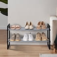thumbnail image 4 of Mainstays Two-Tier Stackable Shoe Rack, Mesh Silver Shelves with Brown Wood Frame, Stackable, 4 of 9