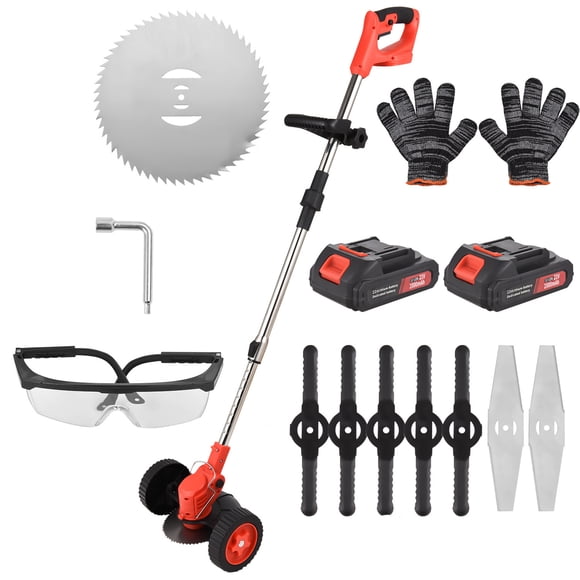 Mistaha Foldable 650W Cordless Electric Grass Trimmer with Removable Wheels, 90° Folding, 8000rpm Speed, Brushless Motor, Wireless Operation, Stringless Cutting System, Lithium Battery Powered, Red
