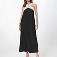 thumbnail image 4 of Robes à Encolure Croisée pour Femmes Sans Manches à Blocs de Couleur Robes Maxi Amples Décontractées de Vacances Longue Robe Noir, P, 4 of 7