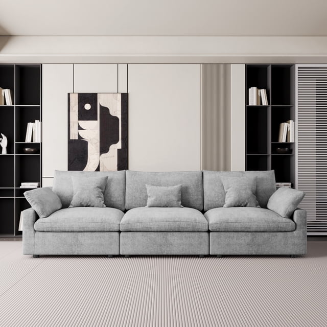 The Magic Home 3-Seater Cloud Modular Linen Sectional Sofa, Light Gray