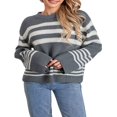 thumbnail image 2 of Women‘s Fall Loose Knit Tops Stripe Print Long Sleeve Sweaters, 2 of 9