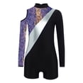 thumbnail image 3 of YONGHS Kids Girls Gymnastics Glitter Unitard Cold Shoulder Long Sleeve Rhinestones Color Block Patchwork Leotard Snakeskin Blue 6, 3 of 5