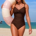 thumbnail image 3 of Jovati One-Piece Swimsuit for Women, V-Neck Padded Tankini with Adjustable Straps, Ruched Tummy Control, Nylon Spandex Blend, Solid Color, Beach Pool Wear, 3 of 7