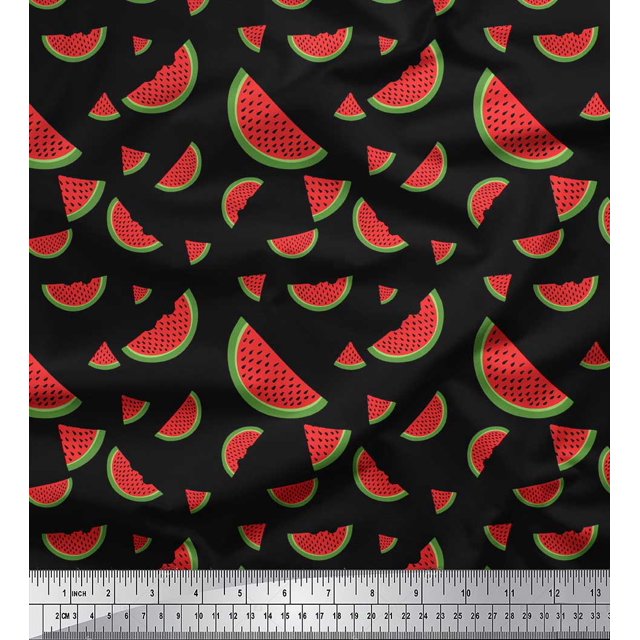 Soimoi Black Poly Georgette Fabric Watermelon Fruits Fabric Prints By Yard 52 Inch Wide